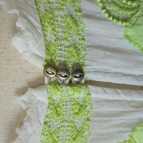 FREE PEOPLE Edie Embroidered Beads Pheasant Blouse White Boho Cottagecore Small - Picture 11 of 16